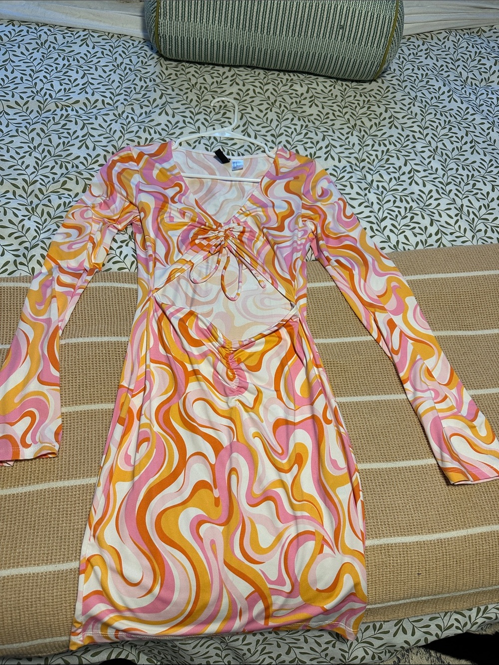 H&M Multicolor Retro Swirl Mini Dress - Pink, Orange, Cream